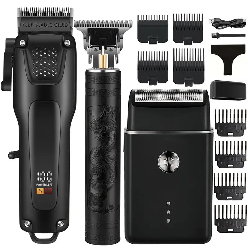 Maliben | Groommaster - 3-Piece Professional Hair And Beard Care Set For Men, Wireless Trimmers With Led Display, Usb Rechargeable