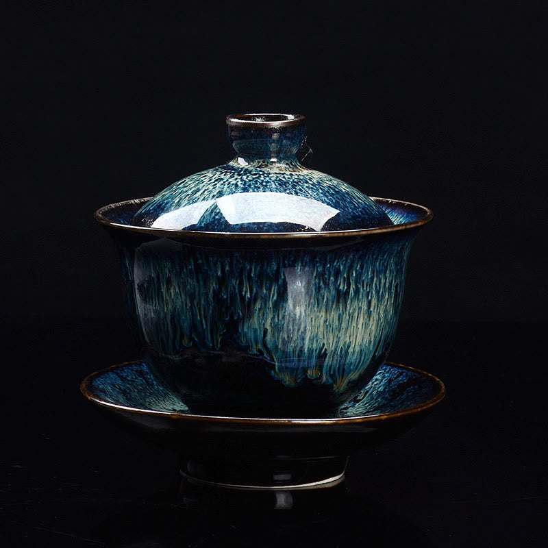 Maliben | Vintage Kiln Ceramic Gaiwan Sancai Tea Cup Tea Cup and Saucer with Lid