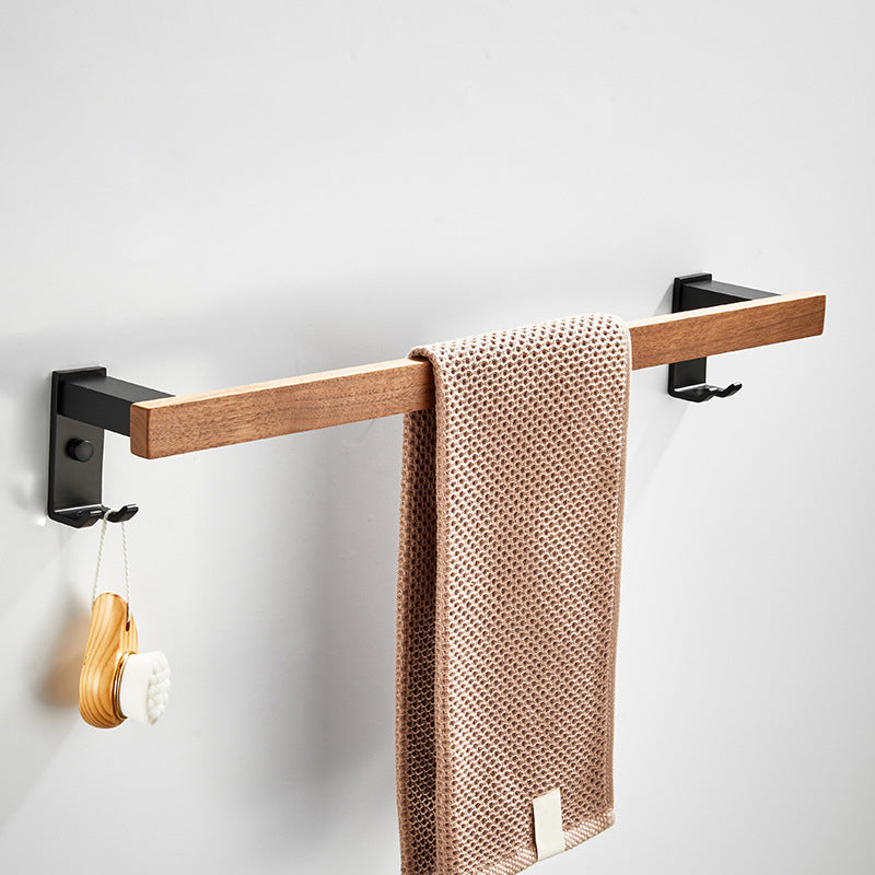 Maliben | Wood And Aluminum Bath Accessory Set Black Bathroom Accessory Kit