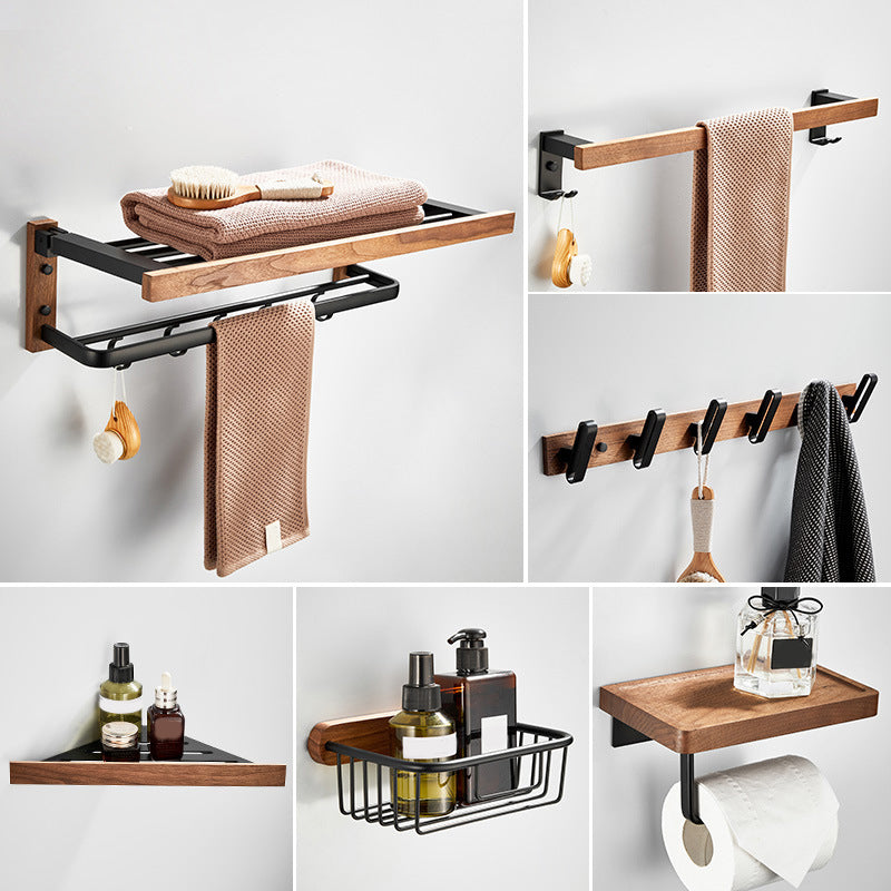Maliben | Wood And Aluminum Bath Accessory Set Black Bathroom Accessory Kit
