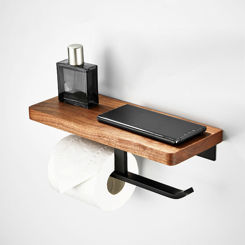 Maliben | Wood And Aluminum Bath Accessory Set Black Bathroom Accessory Kit
