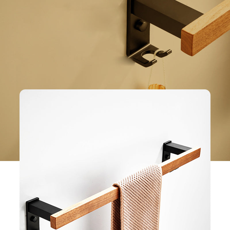 Maliben | Wood And Aluminum Bath Accessory Set Black Bathroom Accessory Kit