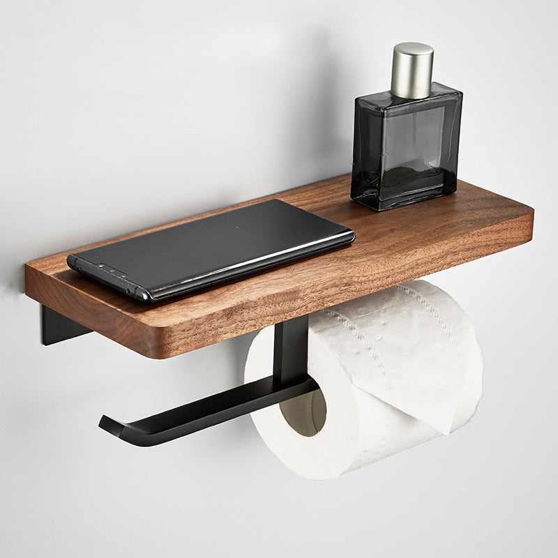 Maliben | Wood And Aluminum Bath Accessory Set Black Bathroom Accessory Kit
