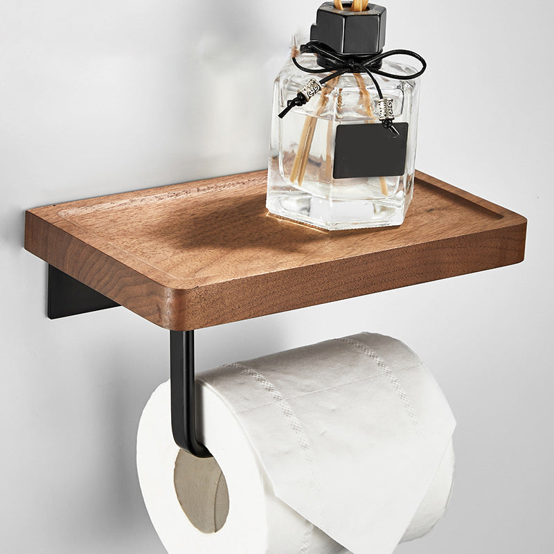 Maliben | Wood And Aluminum Bath Accessory Set Black Bathroom Accessory Kit