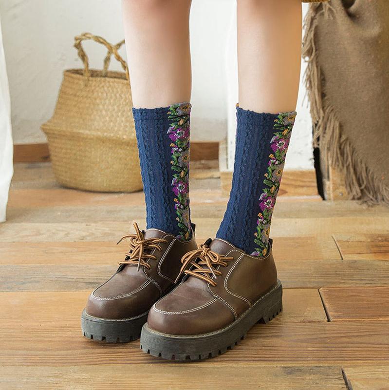 Maliben | Vintage Socks With Floral Embroidery (5 Pairs)