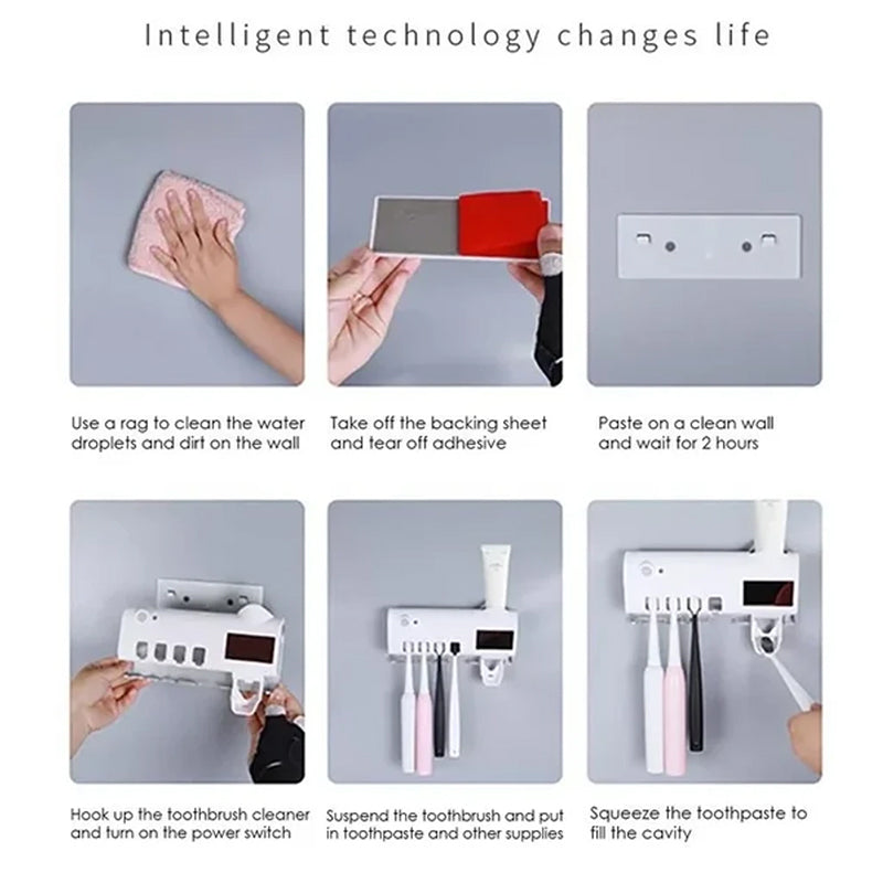 Maliben Smart UV Light Sterilizer Toothbrush Holder, Wall Mounted Toothpaste Dispenser
