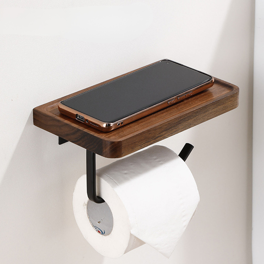 Maliben | Elegant Wall-Mounted Toilet Paper Holder - Made Of Walnut And Stainless Steel