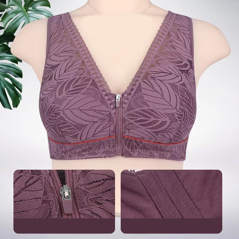 Maliben | Solid Color Lace Lingerie With Front Zipper