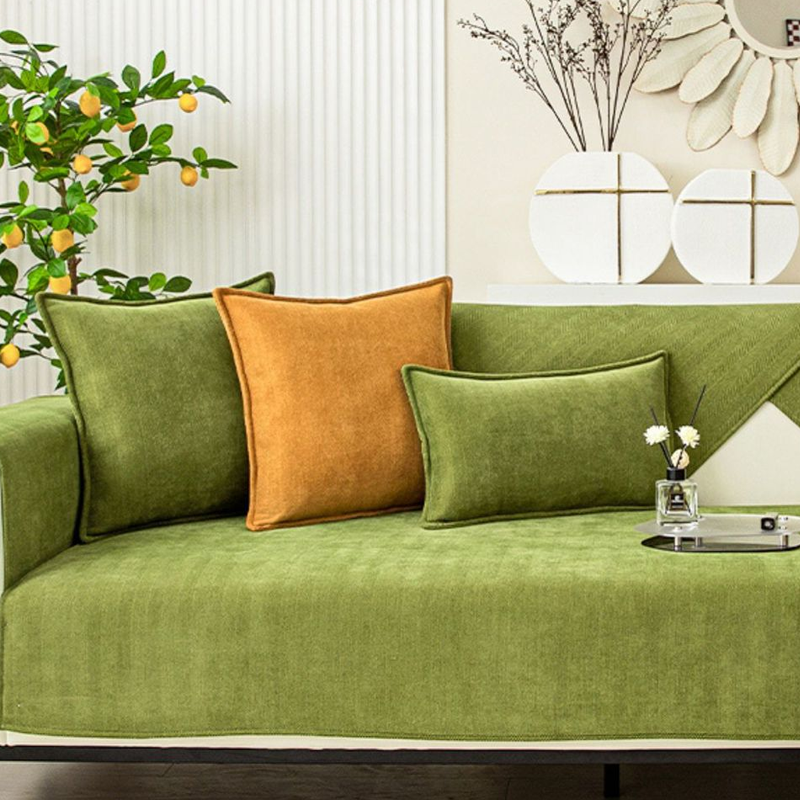 Maliben | Wavy Check Chenille Fabric Furniture Protector Sofa Cover