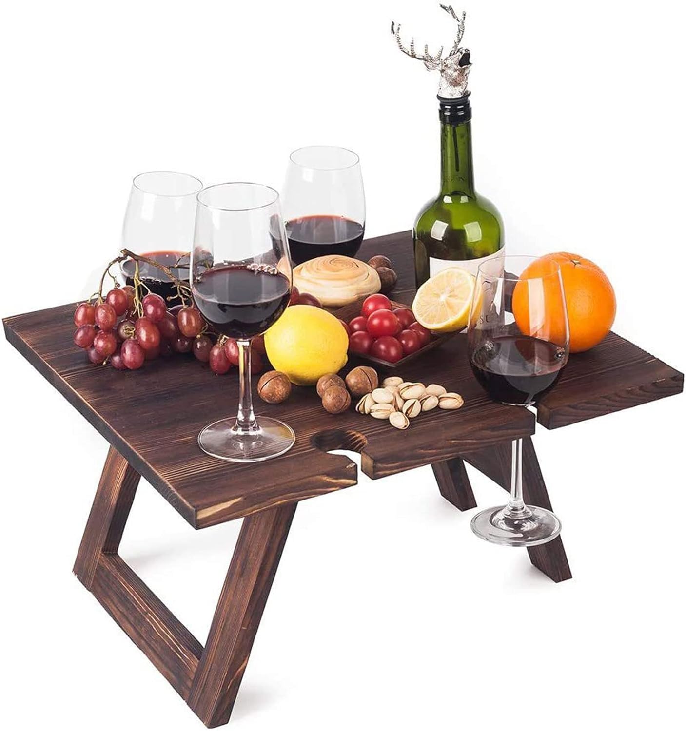Maliben | Portable Wine Table Vinlora Foldwood | Foldable & Mobile | Made Of Wood | With Bottle & Glass Holder | For Picnic, Garden & Camping