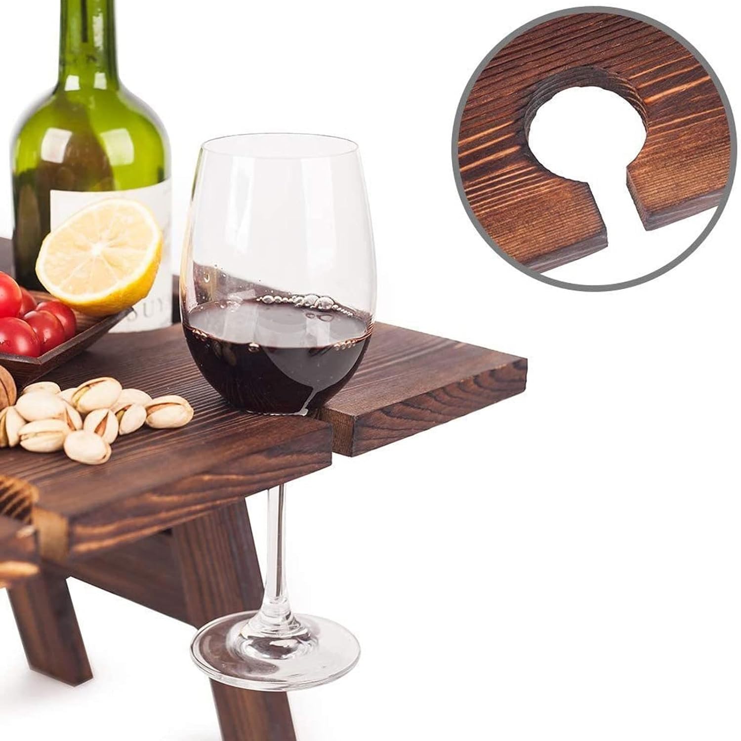 Maliben | Portable Wine Table Vinlora Foldwood | Foldable & Mobile | Made Of Wood | With Bottle & Glass Holder | For Picnic, Garden & Camping