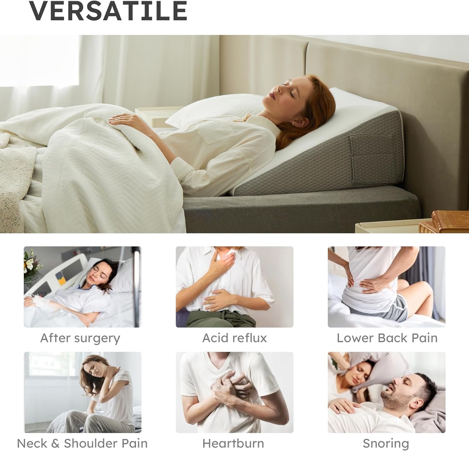 Maliben | Deluxe Inclined Wedge Support Pillow | Cooling Gel Memory Foam, Removable Cover & Ideal For Back Pain Relief And Acid Reflux