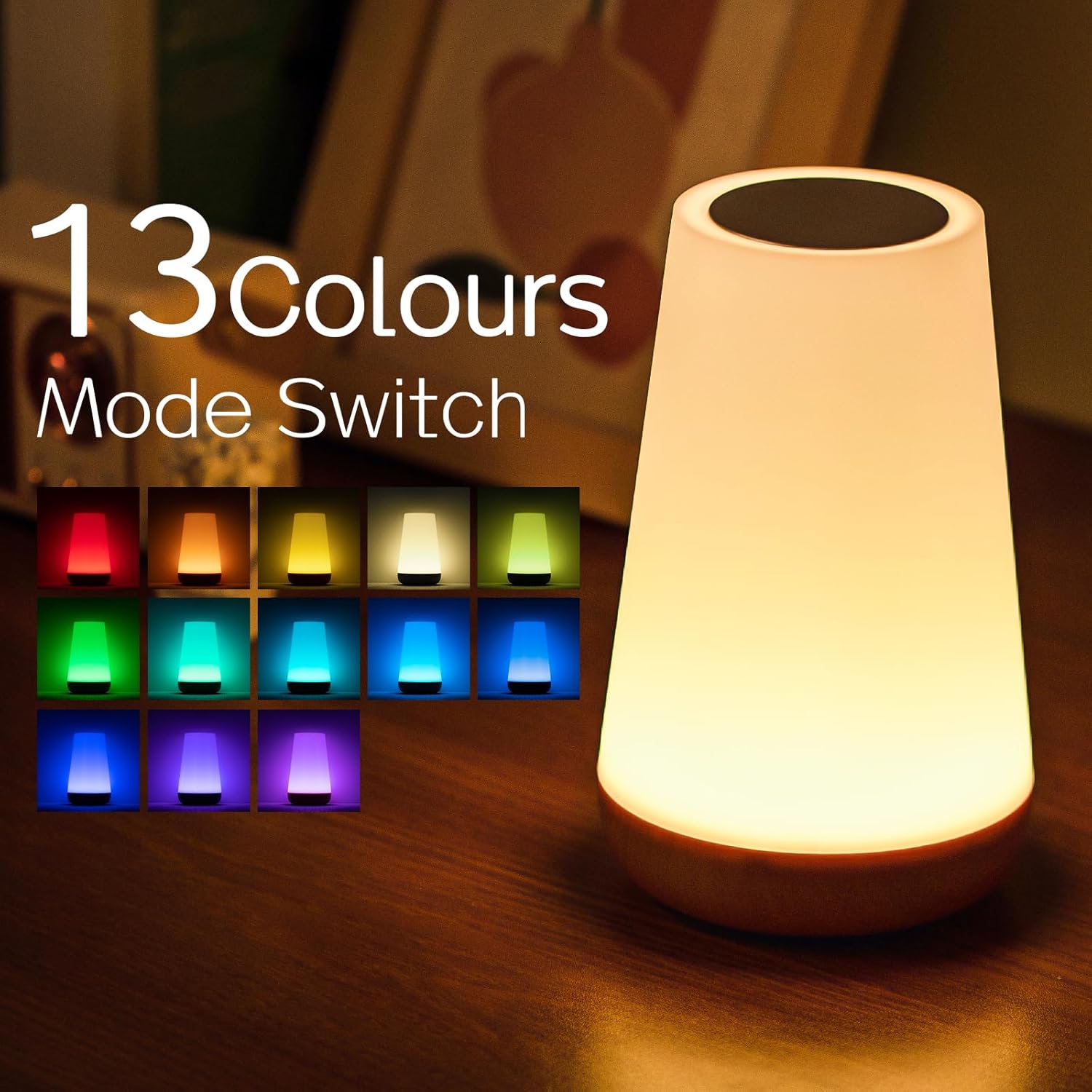 Maliben | Night Light, Led Touch Bedside Table Lamp, 13 Rgb Colours Changing