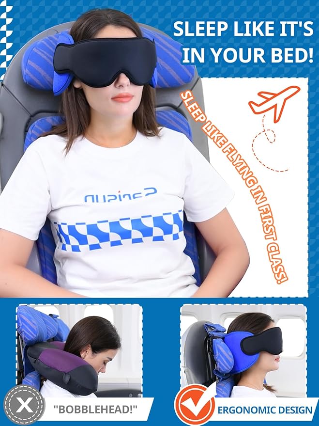 Maliben | 360° Travel Neck Pillow Set With Adjustable Head Strap And Eye Mask For Sleeping Comfort