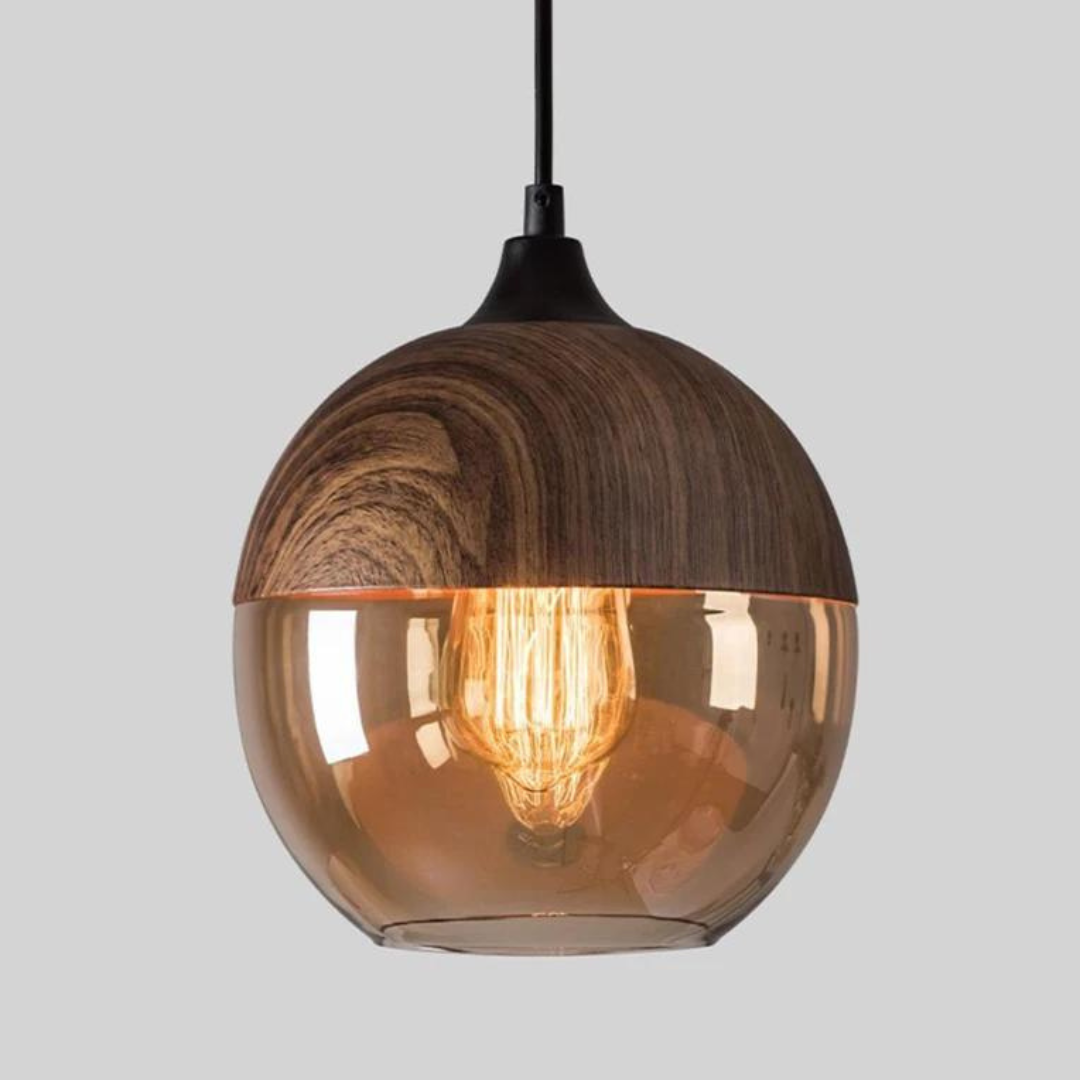 Maliben | ScAndinavian Pendant Lamp Made Of Wood and Tinted Glass