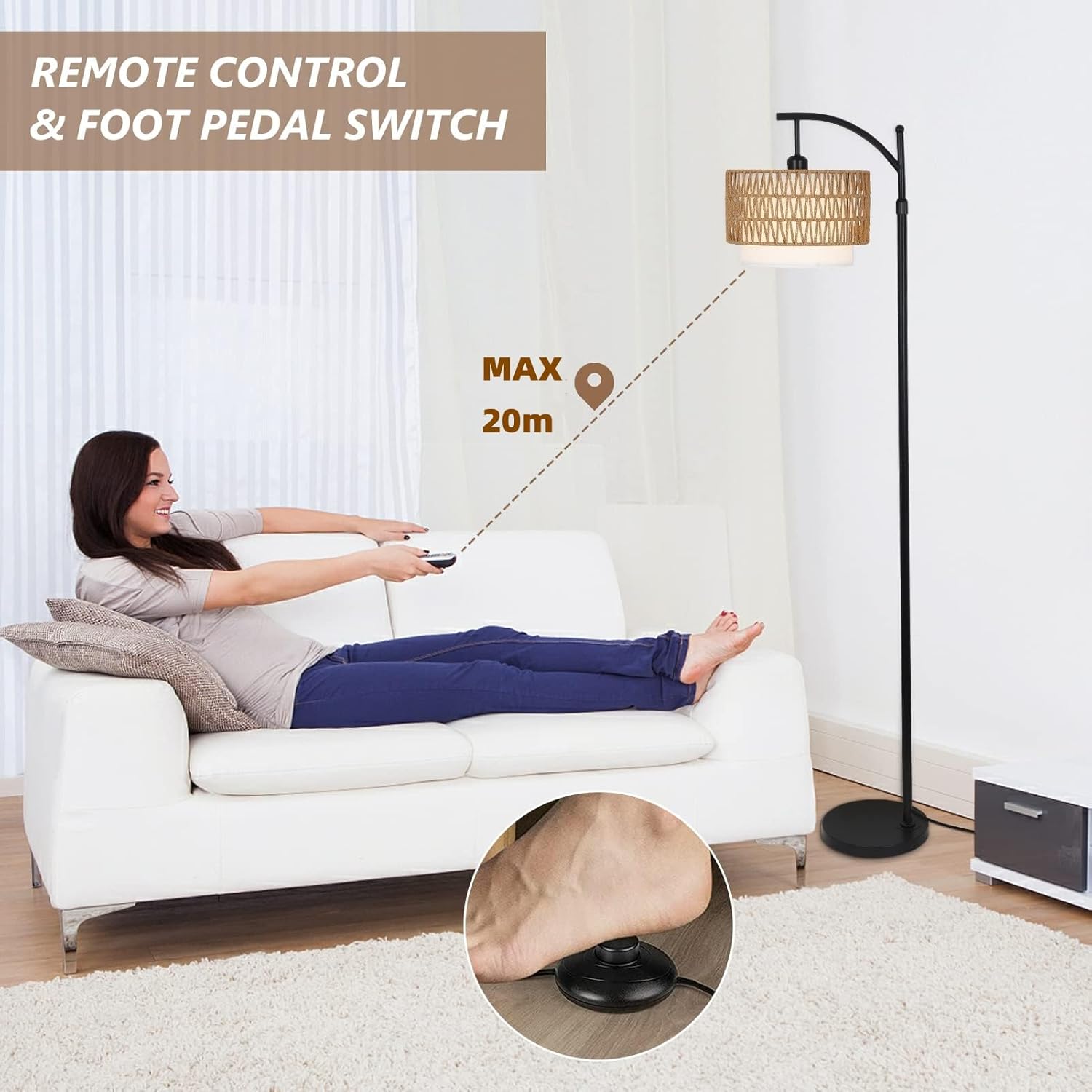 Maliben Arc Floor Lamp with Remote Control & Dual Shades – Norvella