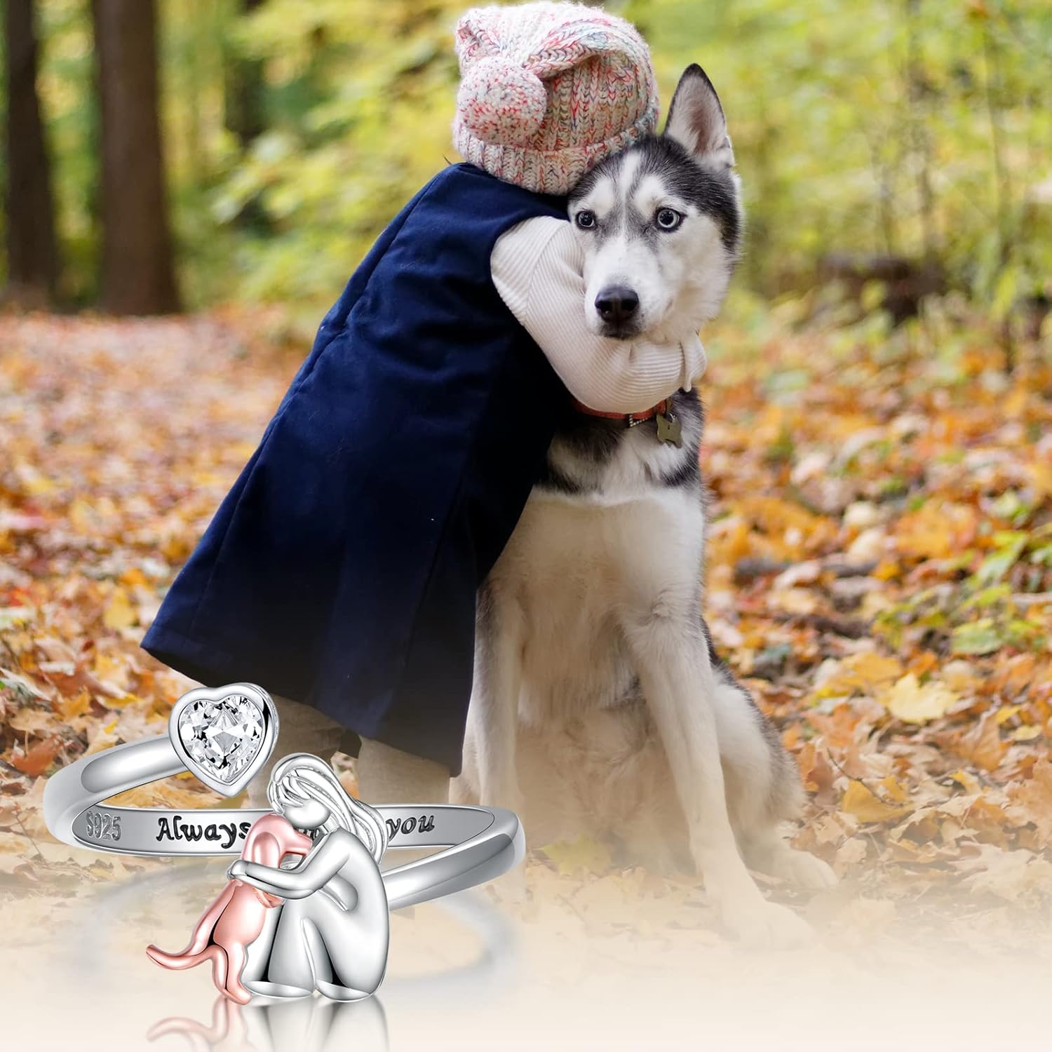 Maliben | Silverpaw | Adjustable Dog RIng Always in My Heart With Zirconia Stones