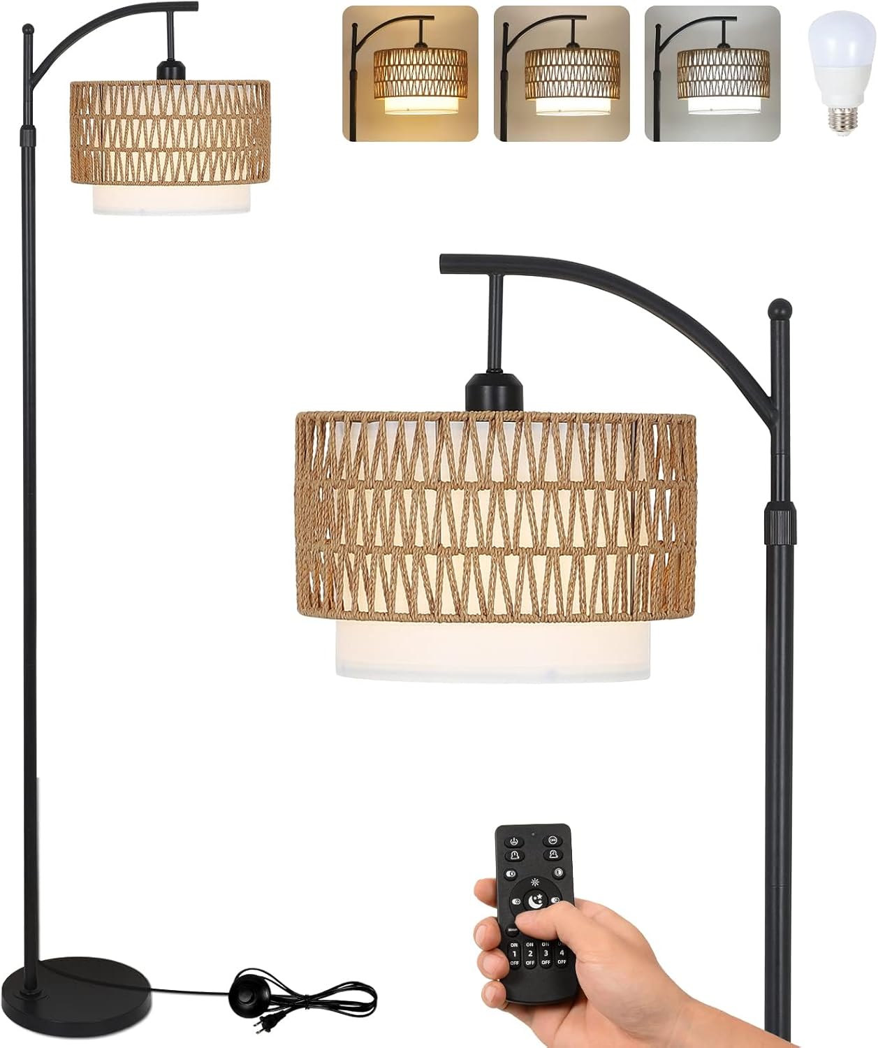 Maliben Arc Floor Lamp with Remote Control & Dual Shades – Norvella