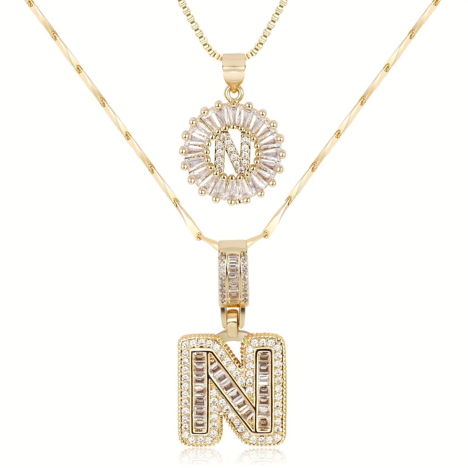Maliben | 2pc 14k Diamond Letter Initial Necklaces