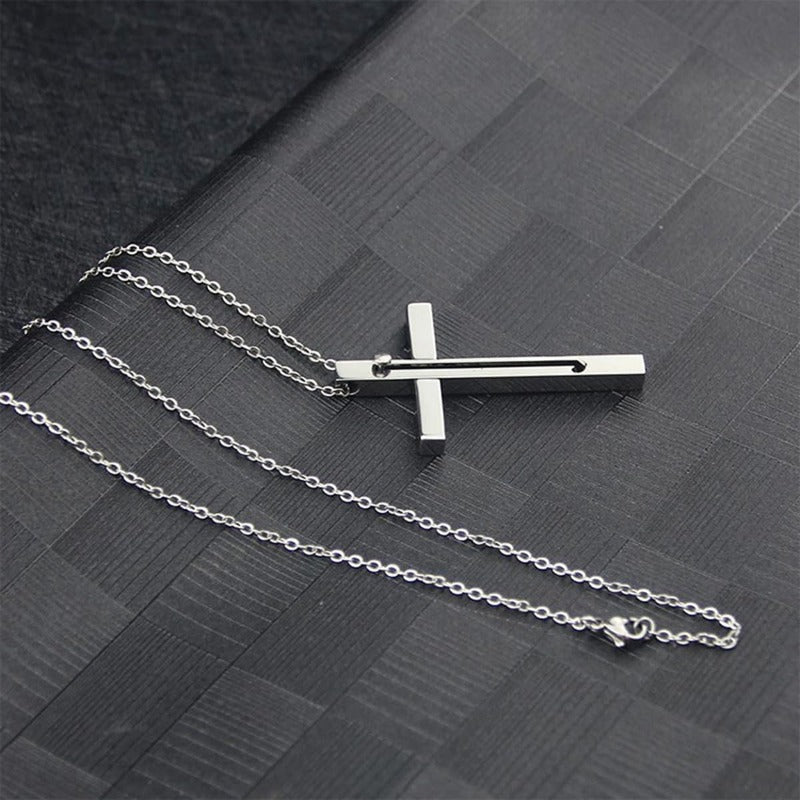 Maliben | Retractable Toothpick Necklace With Stainless Steel Cross Pendant