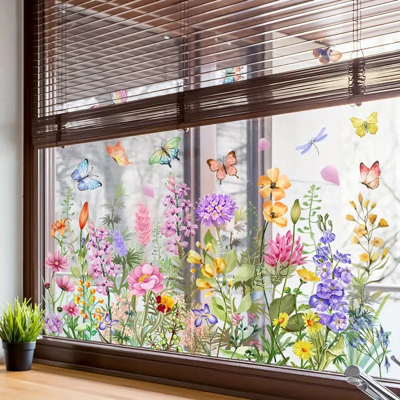 Maliben | 💐 Colorful Floral Bouquet Window Sticker 🖼️ (Removable Without Leaving Marks)