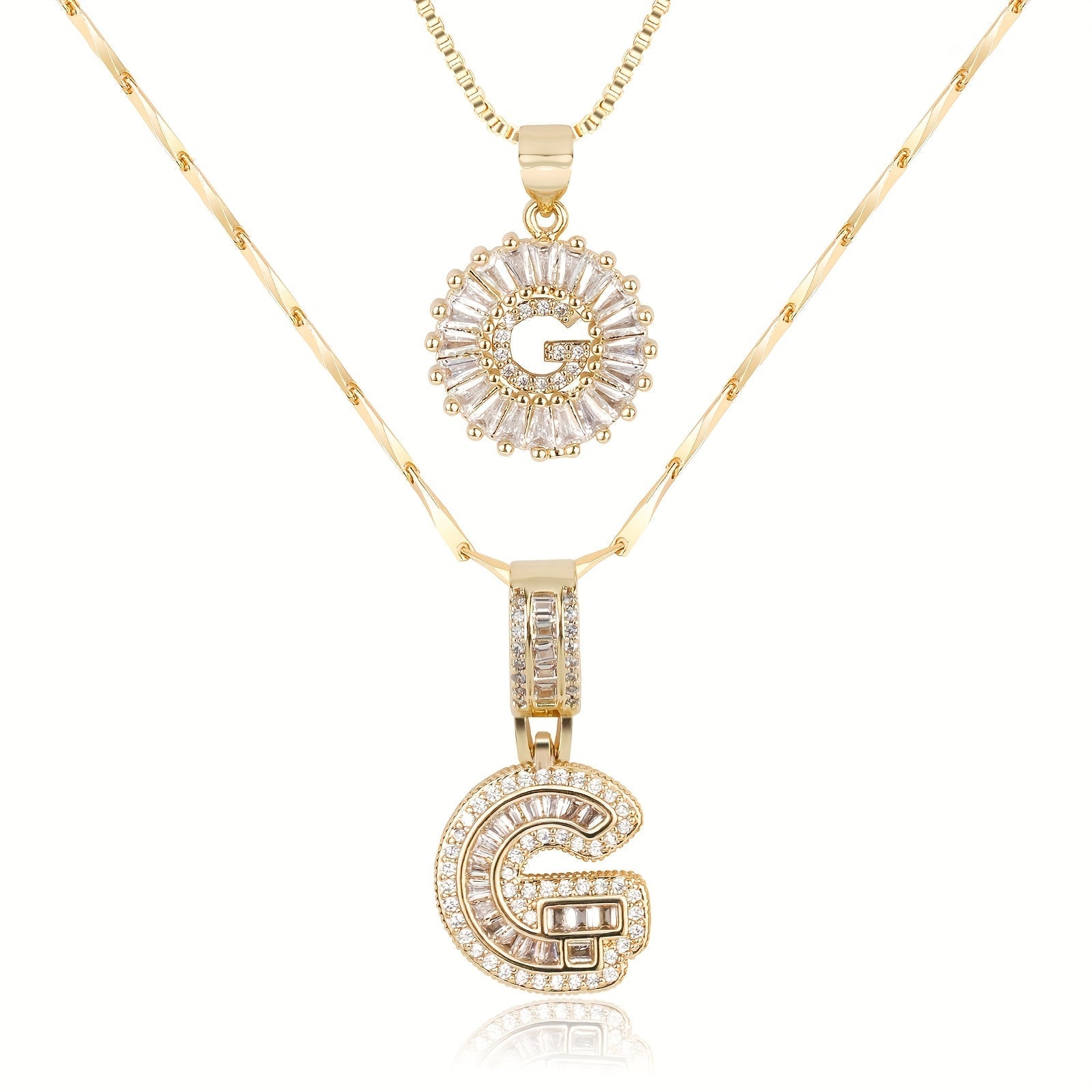 Maliben | 2pc 14k Diamond Letter Initial Necklaces