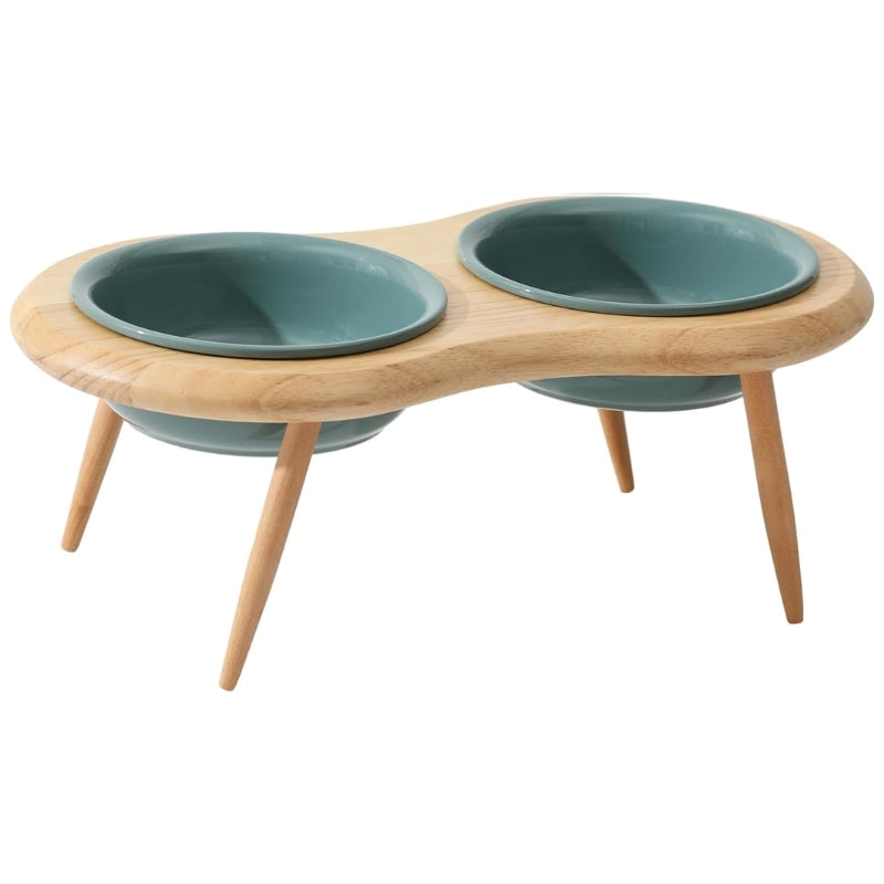 Maliben | Misha Ceramic Elevated Cat Bowl with Wooden Stand