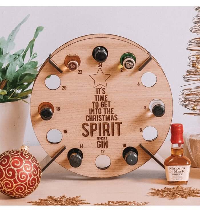 Maliben | Wooden Advent Calendar | Christmas Tree Shape & Refillable | For Beer, Wine & Mini Bottles | Reusable