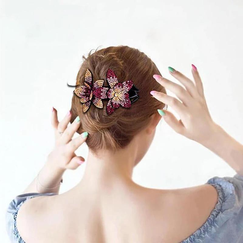 Maliben | Rhinestone Double Flower Hair Clip