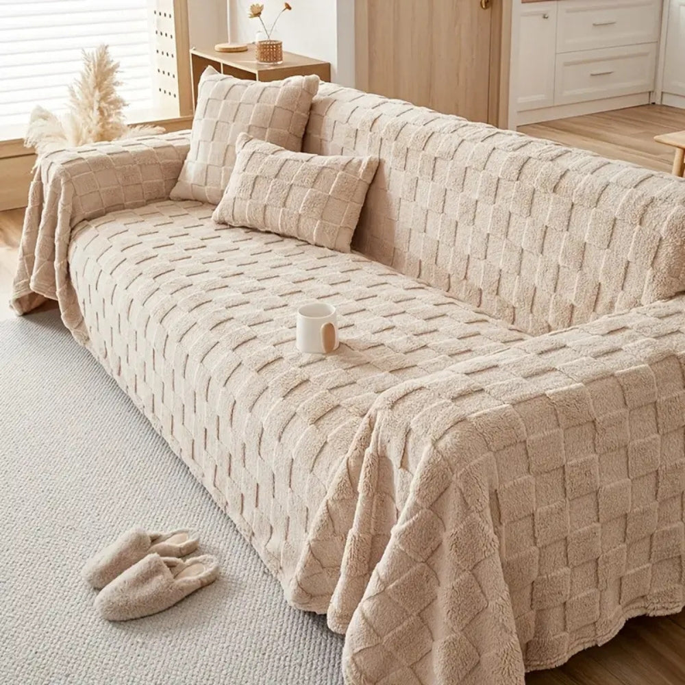 Maliben | Checkered Plush Velvet Sofa Cover