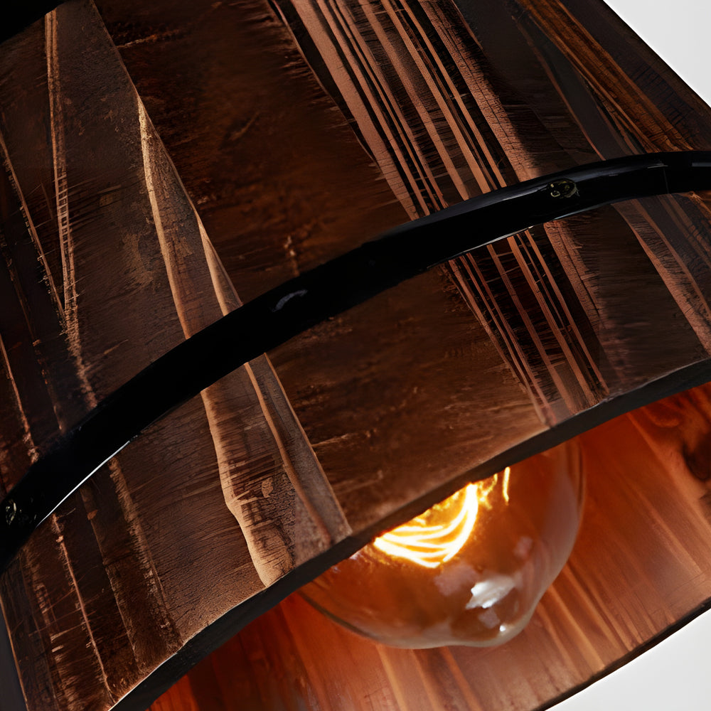 MAliben | Bucketglow Pendant Light - Wooden Bucket Pendant Lamp For a Cozy Bar
