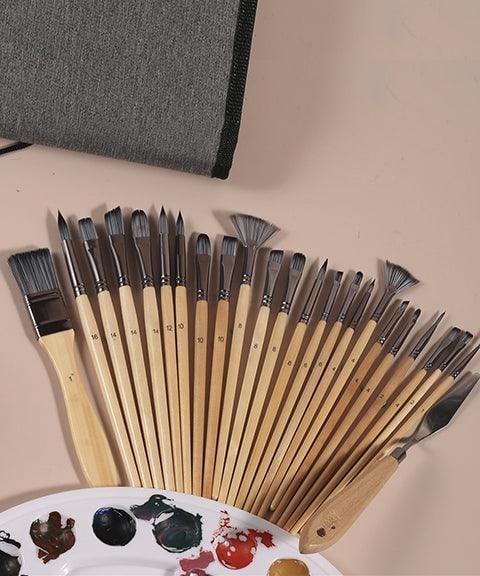 Maliben | Artist Paint Brush Set | 24 Nylon Brushes With 7 Shapes & Palette Knife | Acrylic, Oil & Watercolor