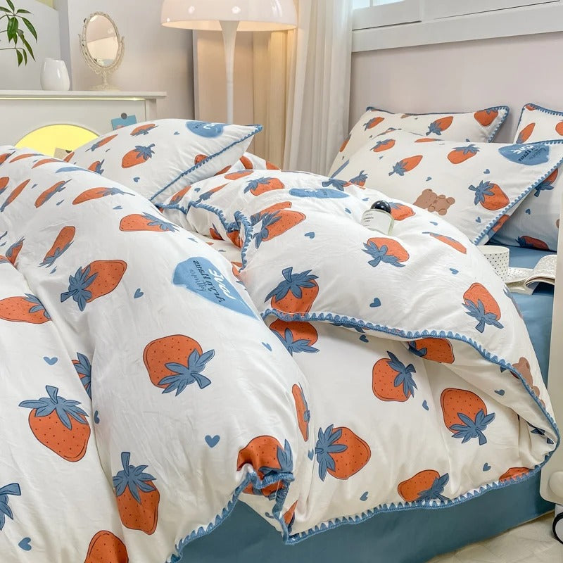 Maliben | Blossom & Berry Dream Bedding Set 4pcs Floral Duvet Cover
