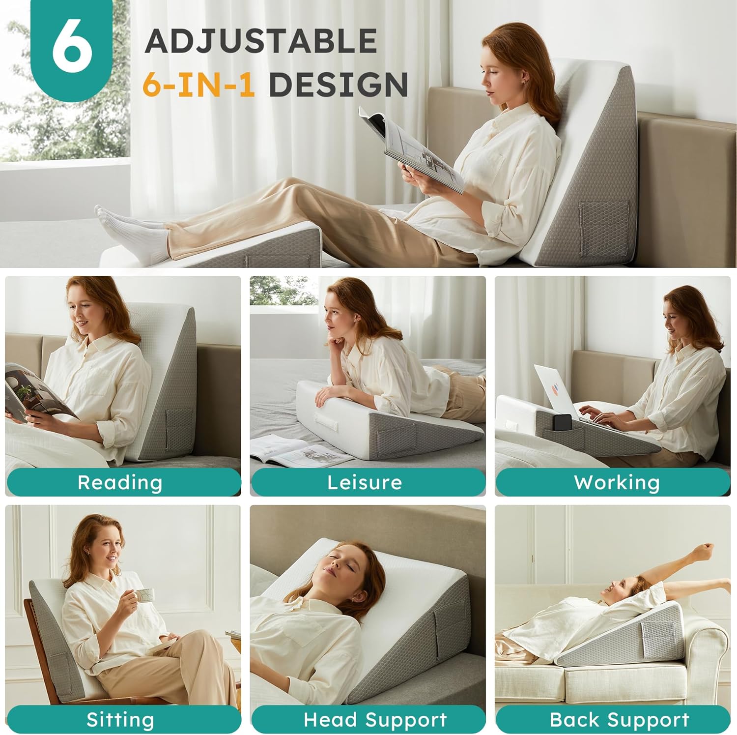 Maliben | Deluxe Inclined Wedge Support Pillow | Cooling Gel Memory Foam, Removable Cover & Ideal For Back Pain Relief And Acid Reflux