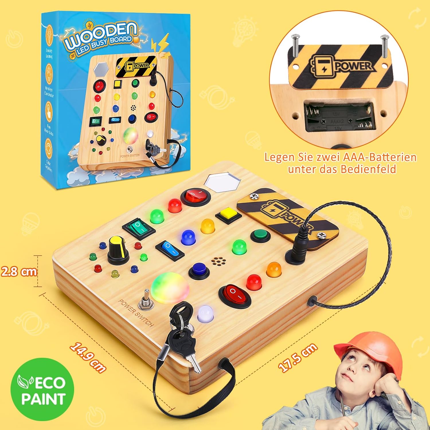 Maliben | Montessori Toddler Busy Board With Music - For Toddlers With Music And Light