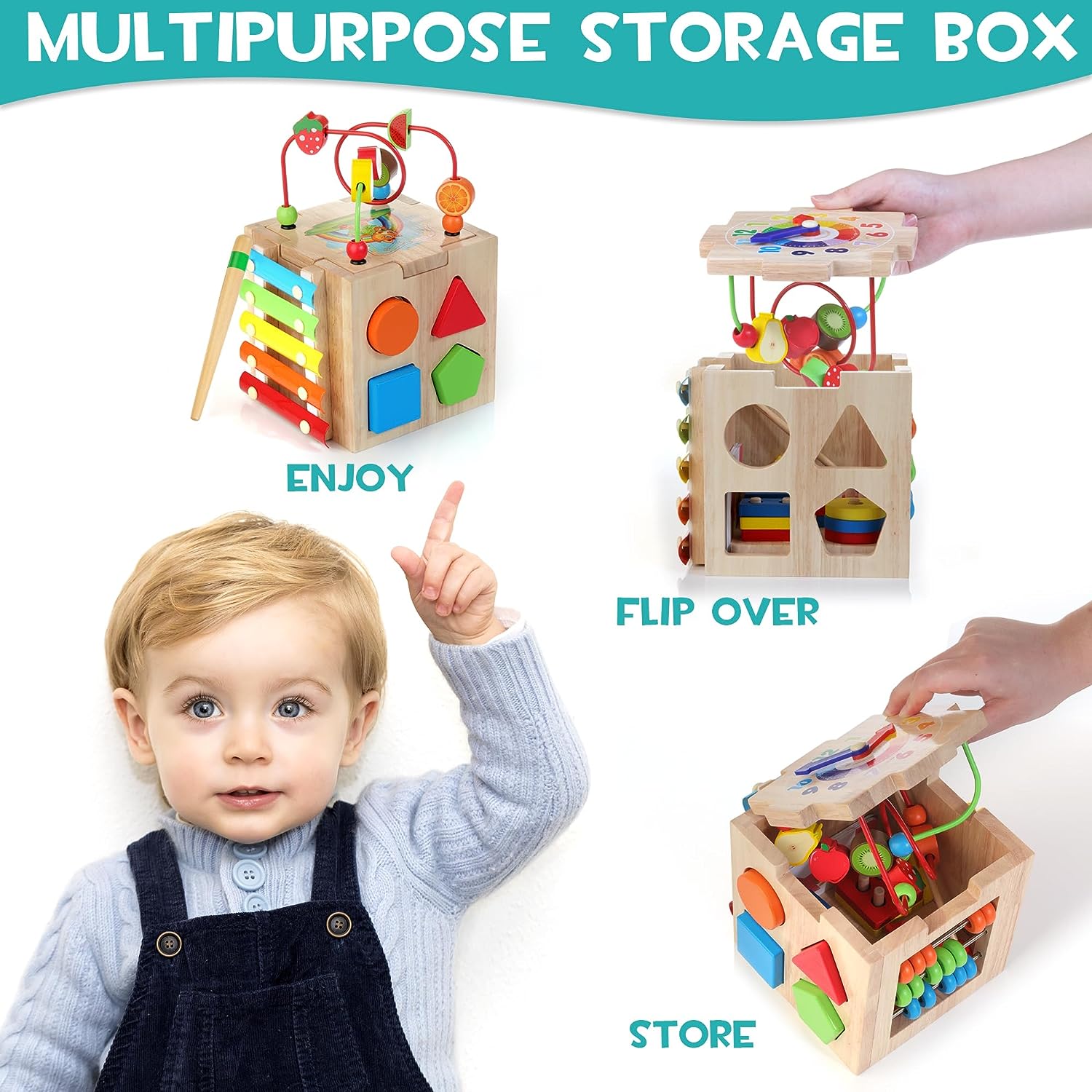 Maliben | Stylish 8-In-1 Montessori Activity Cube - Educational Play Fun For Babies