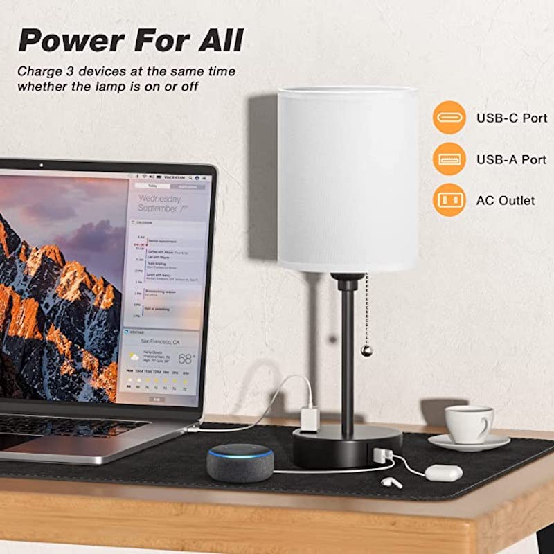 Maliben | Elegant Table Lamp With Smart Charging Options And Three Colors