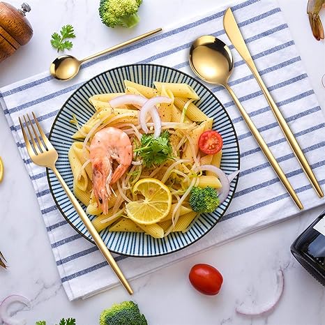 Maliben | LUXURIOUS STAINLESS STEEL 24-PIECE GOLD-SILVER CUTLERY SET