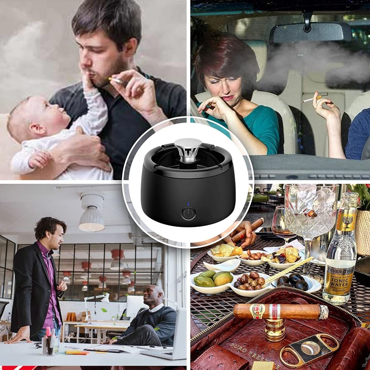 Maliben Odorless Smoke-Free Ashtray - Portable Smoke Catcher with Scent Filter