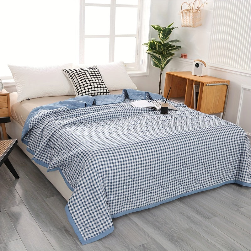 Maliben | Elegant Preppy Plaid Summer Blanket For Cool Nights