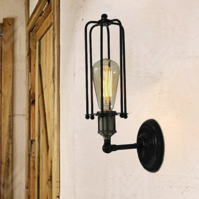 1 Head floor lamp Vintage industrial tube cage shading metal mini wall light fixture in bl — Maliben lighting