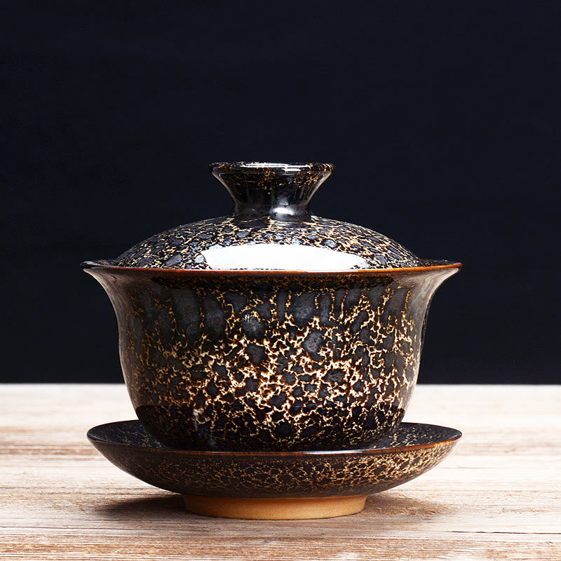 Maliben | Vintage Kiln Ceramic Gaiwan Sancai Tea Cup Tea Cup and Saucer with Lid