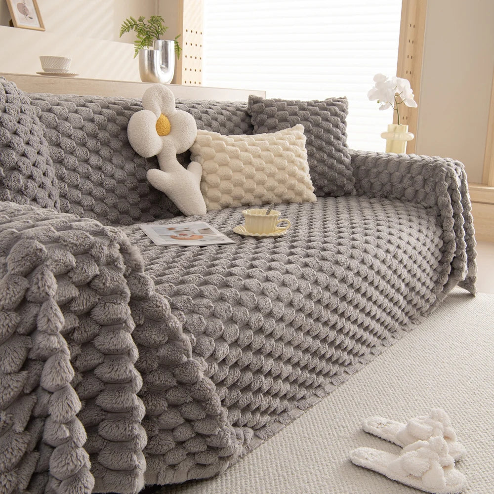 Maliben | Tufted Rabbit Faux Sofa Cover