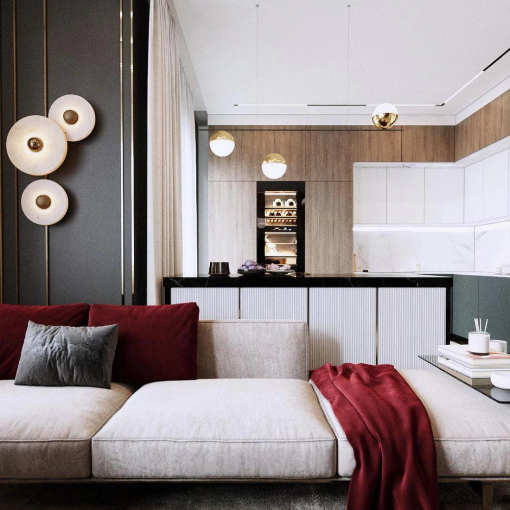 Maliben | Aurora D'or - Round Alabaster/Aluminum Wall Lamp