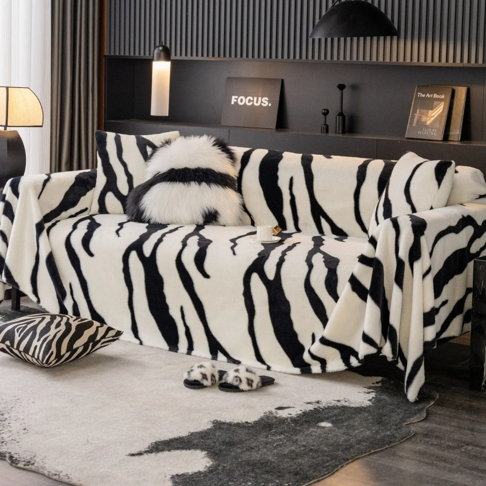 Maliben | Wild Stripes Zebra Fleece Sofa Cover