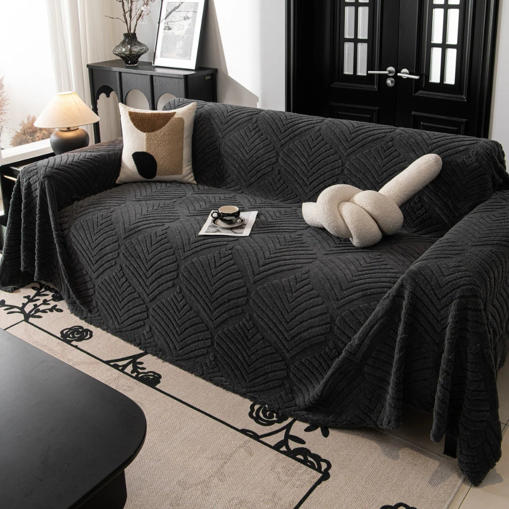 Maliben | Herringbone Leaf Design Fleece Sofa Cover