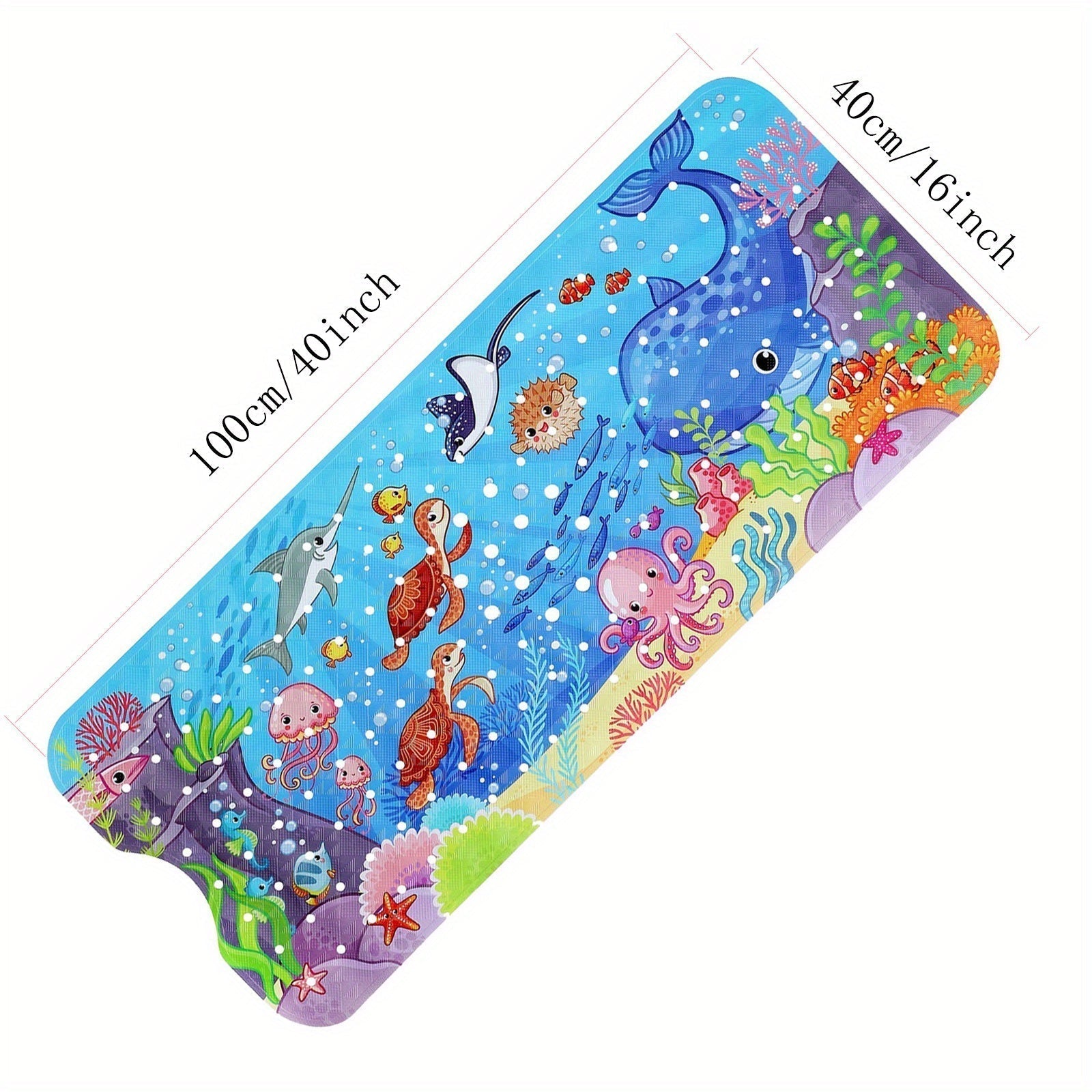 Maliben | Non-Slip Bathtub Mat Aquabuddy | Extra Long & Washable | With Sea Motif & Suction Cups | For Kids' Bath