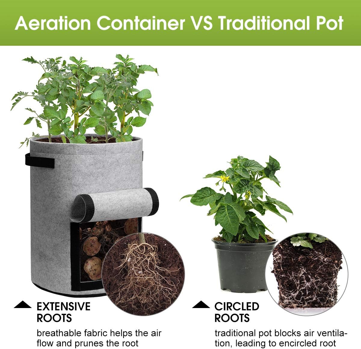 Maliben | 5/7/10/15 Gallon Potato Planting Growing Thickened Nonwoven Plant Fabric Pot Nursery Bags For Home Gardening