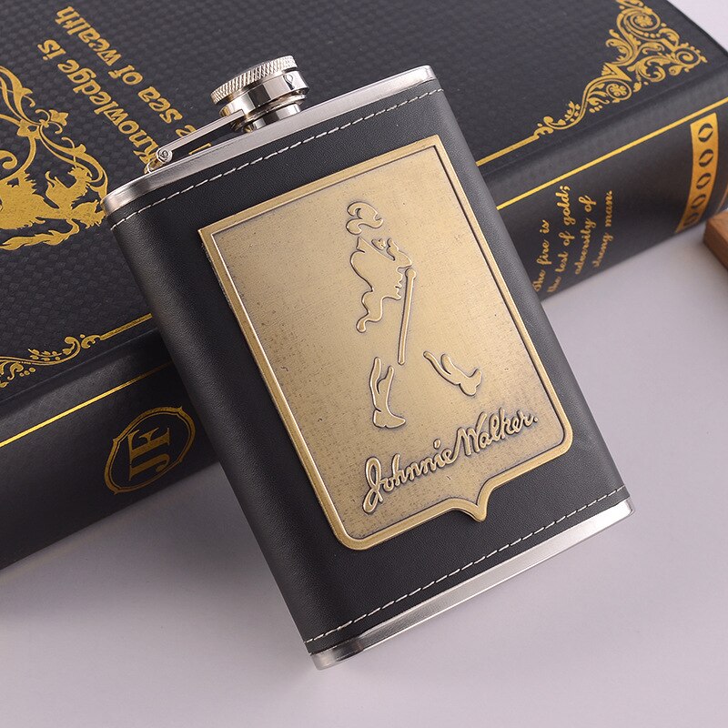 Maliben | 8oz Whisky Bottle made of Stainless Steel Alcohol Funnel Hip Flask Embroidered Golden Silk Fabric Packaging Gift Box Set
