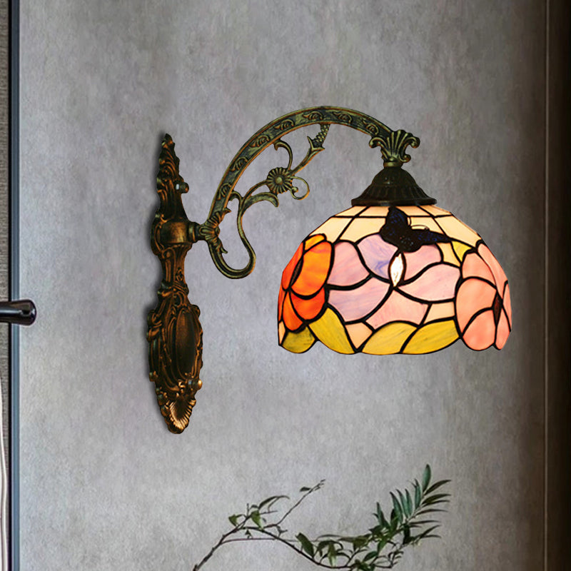 Single Butterfly and Peony Wall Floor Lamp Tiffany Bronze Stained Glass Wall Mount Lamp — Maliben lighting